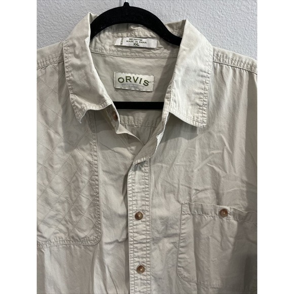 ORVIS Sportswear Shirt Quilted Shoulder Bi Swing Back All Cotton Beige XXL - Picture 2 of 3
